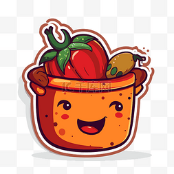 辣椒与西红柿图片_卡通蔬菜锅里装满了西红柿和洋葱