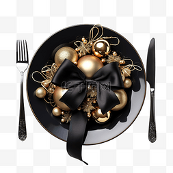 黑菜单图片_圣诞菜单概念，配有黑盘和饰有丝