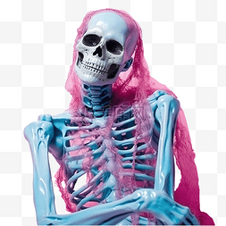 危险头骨图片_粉色蓝色柔和的金属链包裹着的骨