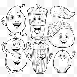 有趣香蕉图片_卡通食物对象人物设置着色书页
