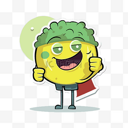 微软图片_黄色柠檬角色穿着绿色衣服，竖起