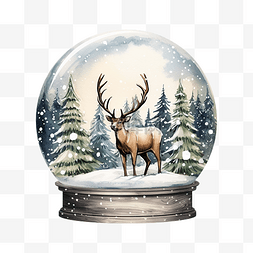 圣诞水晶球水晶球图片_雪球球的插图里面有驯鹿和圣诞松