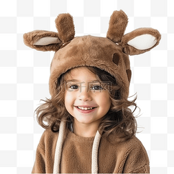 女孩和小鹿图片_戴着鹿圣诞帽的小女孩的肖像寒假