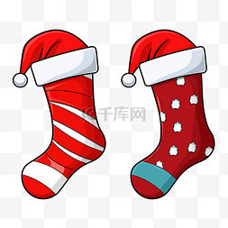 卡通圣诞袜图片_匹配圣诞老人帽子和圣诞袜的两半