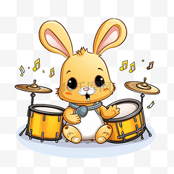 挥手的孩子图片_兔子演奏音乐可爱的动物演奏鼓乐