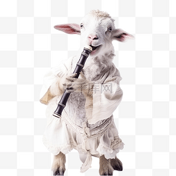 看的孩子图片_山羊演奏音乐可爱的动物演奏长笛