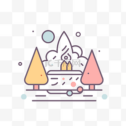 生日蛋糕蛋糕图标图片_森林和树木中的蛋糕线图标 向量