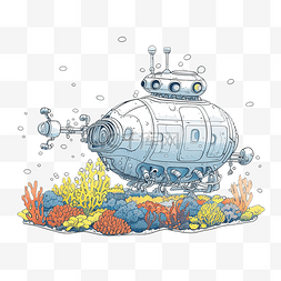 海底深图片_带有机械手的探索性深海深潜器在
