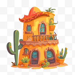 Casa 剪贴画风格化插图沙漠中的房