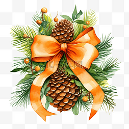 绿色礼品卡图片_圣诞贺卡，上面有松果和橙色的绿