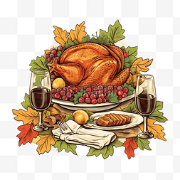 食物排版图片_手绘感恩节快乐晚餐排版打印