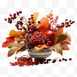 花与叶子边框图片_感恩节中心装饰品与浆果