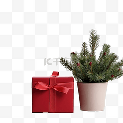 木桌上红盒子里的圣诞礼物，上面