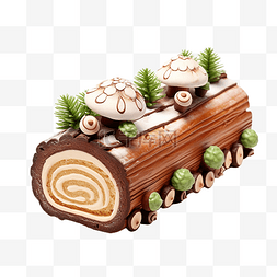 传统圣诞木头蛋糕，饰有杏仁糖蘑
