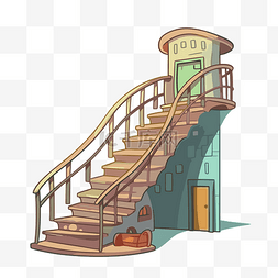 室外仙境图片_楼梯剪贴画 楼梯与门的卡通插图 