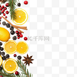 柠檬树枝图片_圣诞树枝锥浆果柠檬与复制空间