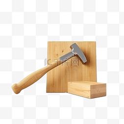 木板钢锯和锤子 3d 渲染