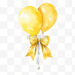黄色气球水彩画，带长袍和丝带蝴