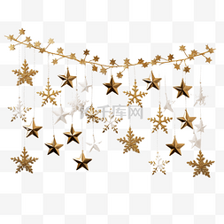 圣诞白枞树枝与金色星星装饰