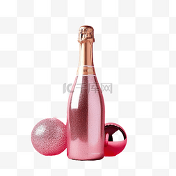 香槟酒花图片_粉红色不同圣诞装饰的香槟瓶