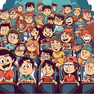 观众剪贴画卡通卡通人在电影院看电影的人群 向量