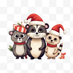 圣诞贺卡可爱卡通猫熊猫和老鼠在