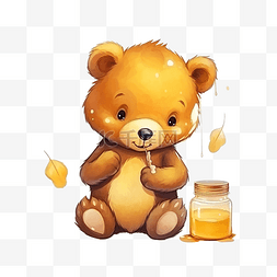 可爱的熊动物吃蜂蜜插画