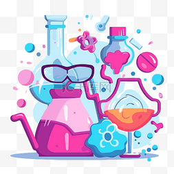 化学剪贴画扁平粉色科学瓶卡通 