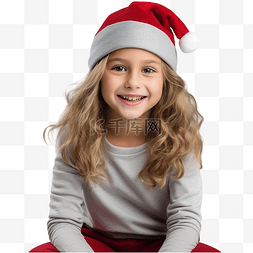 幸福在家的孩子图片_戴着圣诞帽穿着圣诞服装坐在家里