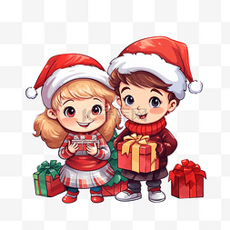 老人开心的坐着图片_可爱的小女孩和男孩在圣诞树下微