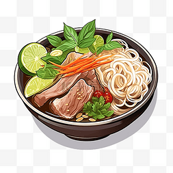 汤和牛肉图片_河粉越南菜米粉香草和各种肉类或