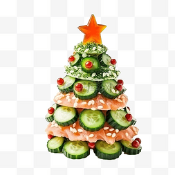 黃瓜片图片_圣诞树小菜配黄瓜片