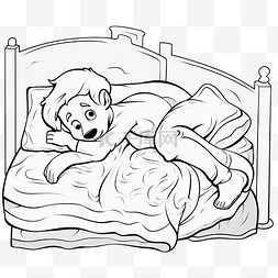卡通狗睡在床上和他的主人在地板