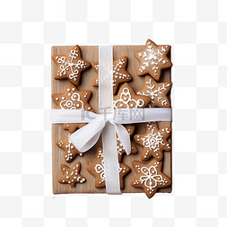 桌子上的盒子图片_木头上的圣诞礼物和节日姜饼