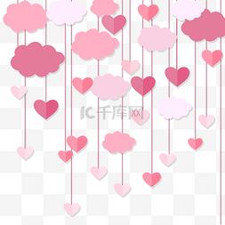 情人节爱心剪纸悬挂粉色云朵