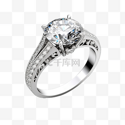 银戒指图片_孤立的 3d 银钻石戒指