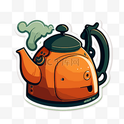橙色茶壶图片_橙色茶壶贴纸位于白色背景上 向