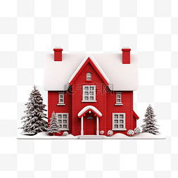 下雪的窗图片_有雪立面的红房子