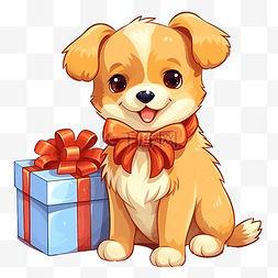 贺卡png图片_圣诞节期间带礼物的有趣狗动物角