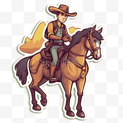 骑马的牛仔图片_显示牛仔骑马剪贴画的贴纸 向量