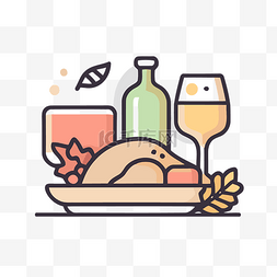 食物线性图片_感恩节食物和酒 向量