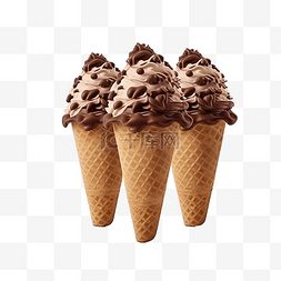 华夫饼冰淇淋图片_华夫饼锥体中带有配料的冰淇淋巧