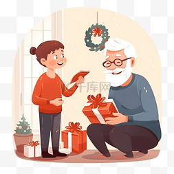 可爱的祖父和年幼的儿子在圣诞节