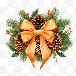 绿色礼品包图片_圣诞贺卡，上面有松果和橙色的绿