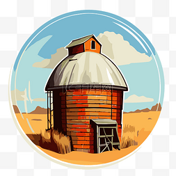 谷仓卡通图片_带有谷仓和沙坑的圆形标签 向量