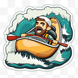 一个男人在海浪中划独木舟的贴纸