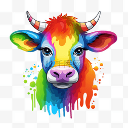 彩虹的微笑图片_可爱的彩虹牛牛插画彩虹动物骄傲