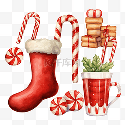 圣诞袜红色图片_一套传统的圣诞物品红色手套和袜