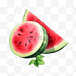 西瓜水彩图片_一片西瓜成熟水果水彩风格夏季装