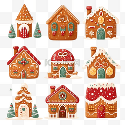 收集糖果图片_收集不同的可爱姜饼圣诞冬季房子